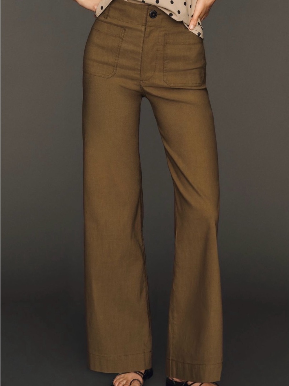 Maeve Olive High-Rise Wide-Leg Pants - Picture 2 of 4